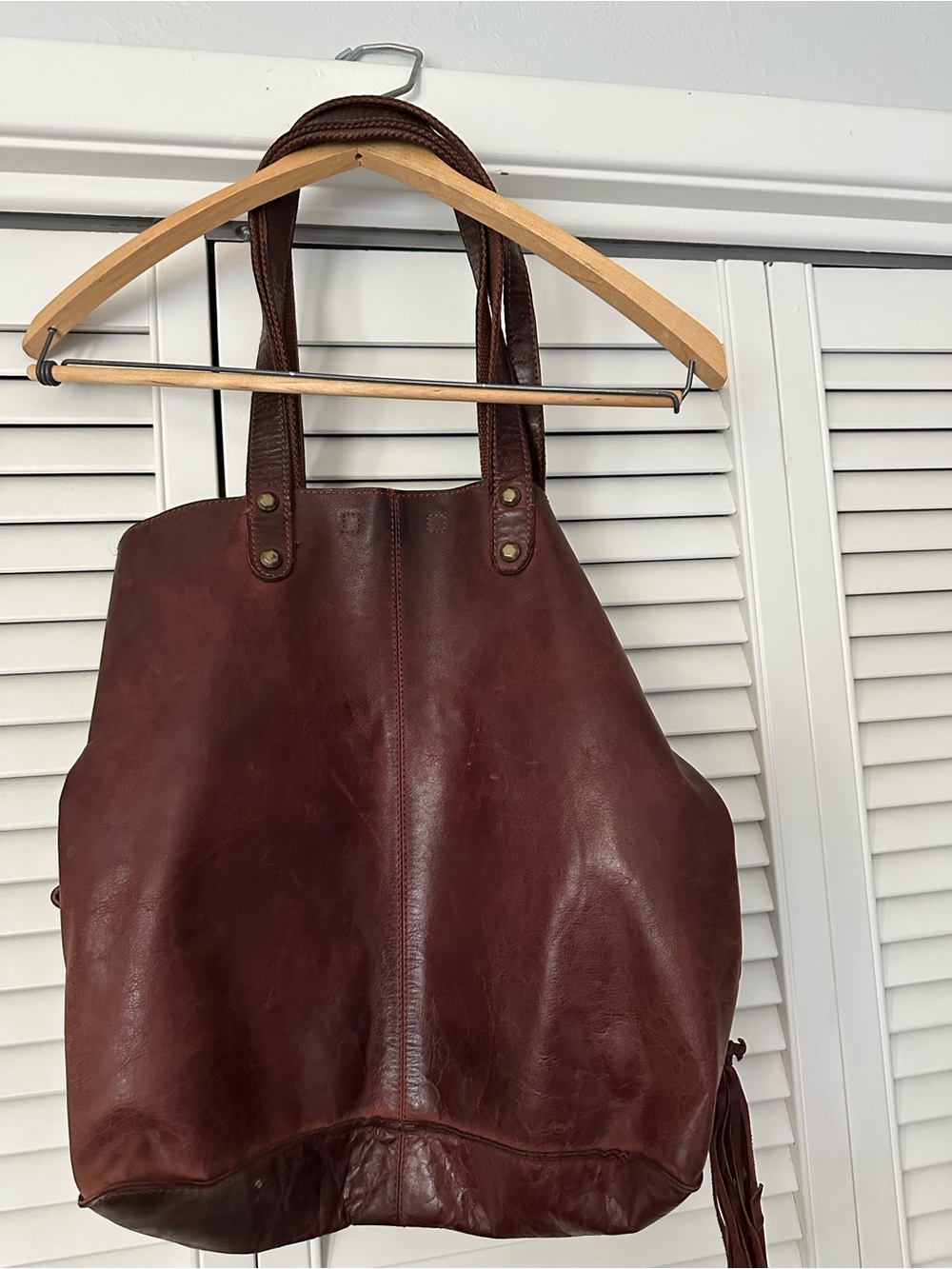 Lucky Brand Brown Leather Tassel Tote Shoulder Crossbody Bag - Picture 4 of 10